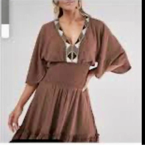 Women's Embellished Mini Dress Mini - Dark Brown, Size M by Venus Women's Embellished Mini Dress Mini - Dark Brown, Size M by Venus